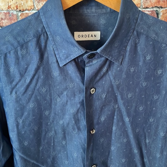 Ordean men’s small long sleeve button down shirt blue pattern soft wash - Picture 3 of 7